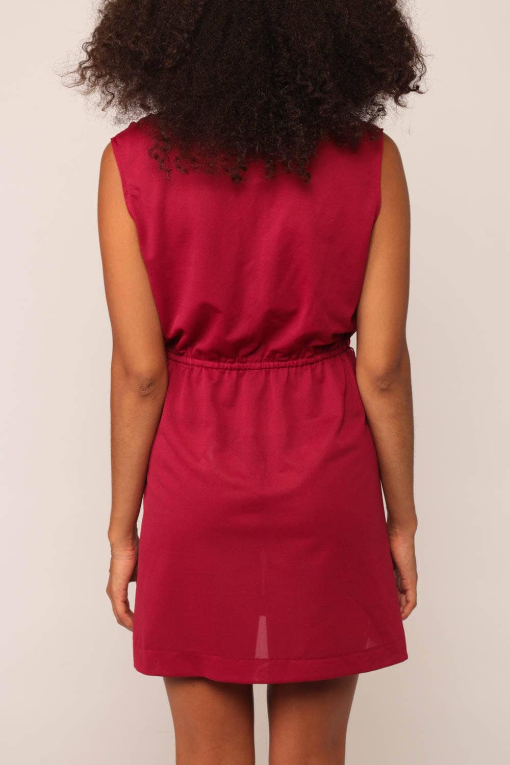 70s Burgundy Wrap Dress Grecian V-Neck Mini Sleeveless High Waist Medium Large