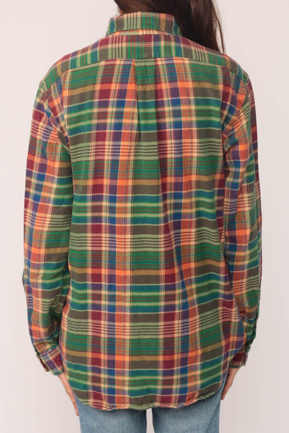 90s Ralph Lauren Green Plaid Oxford Shirt Long Sleeve Button Up Small