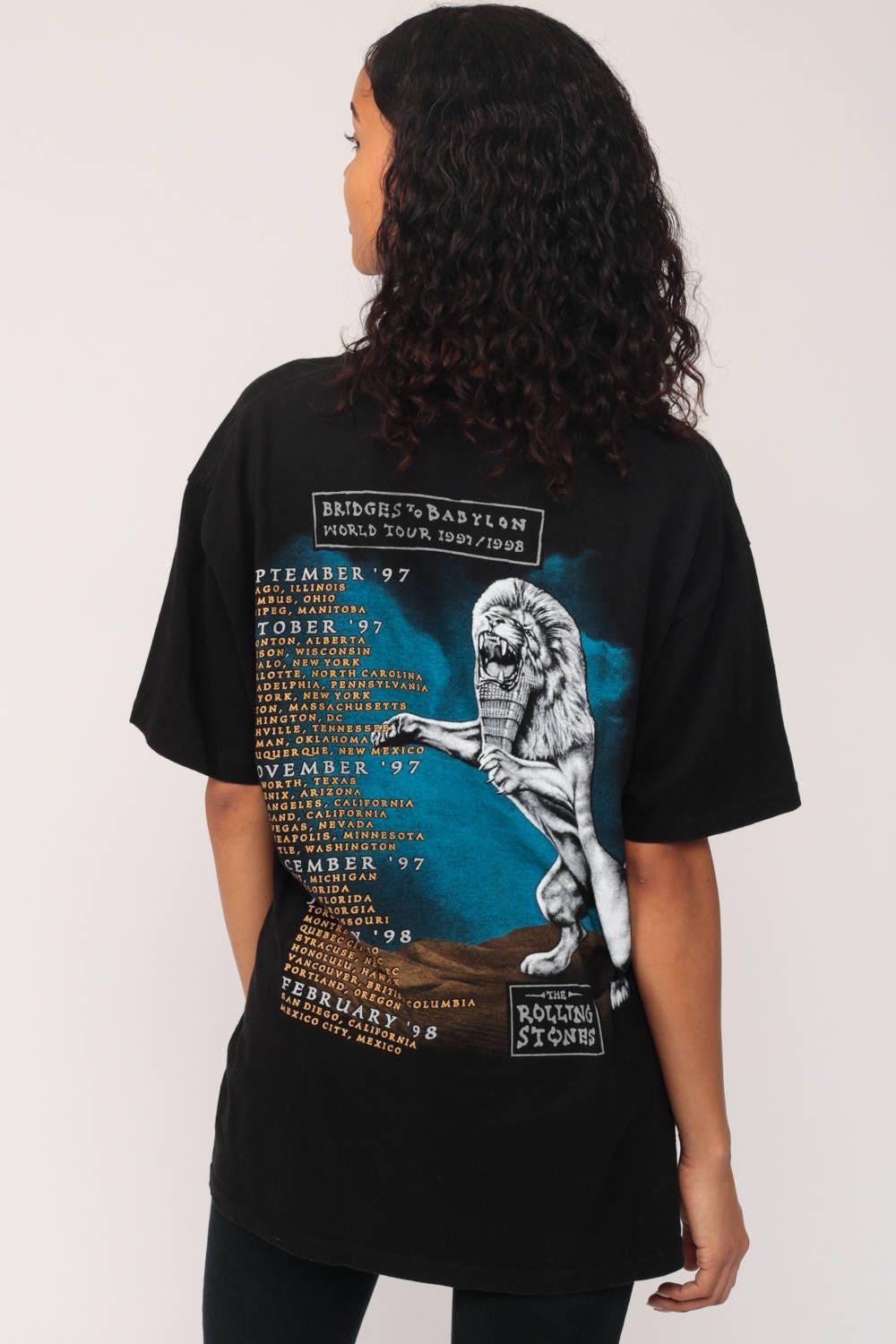 Rolling Stones Bridges to Babylon 1997 Tour Tee Egyptian Lion Black Extra Large