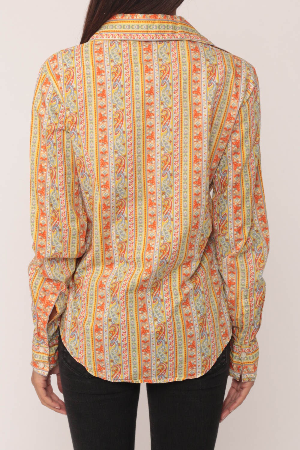 70s Saks Fifth Avenue Paisley Stripe Button-Up Blouse Long Sleeve Medium