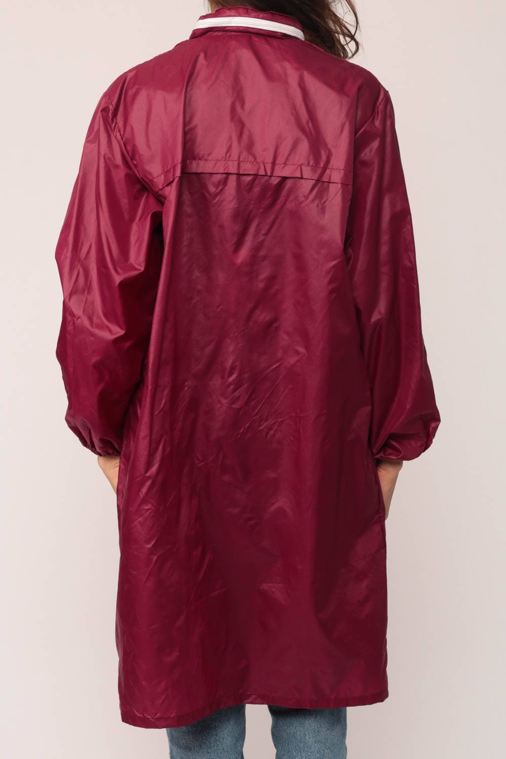 80s Burgundy Hooded Windbreaker Jacket Nylon Zip Hood Large