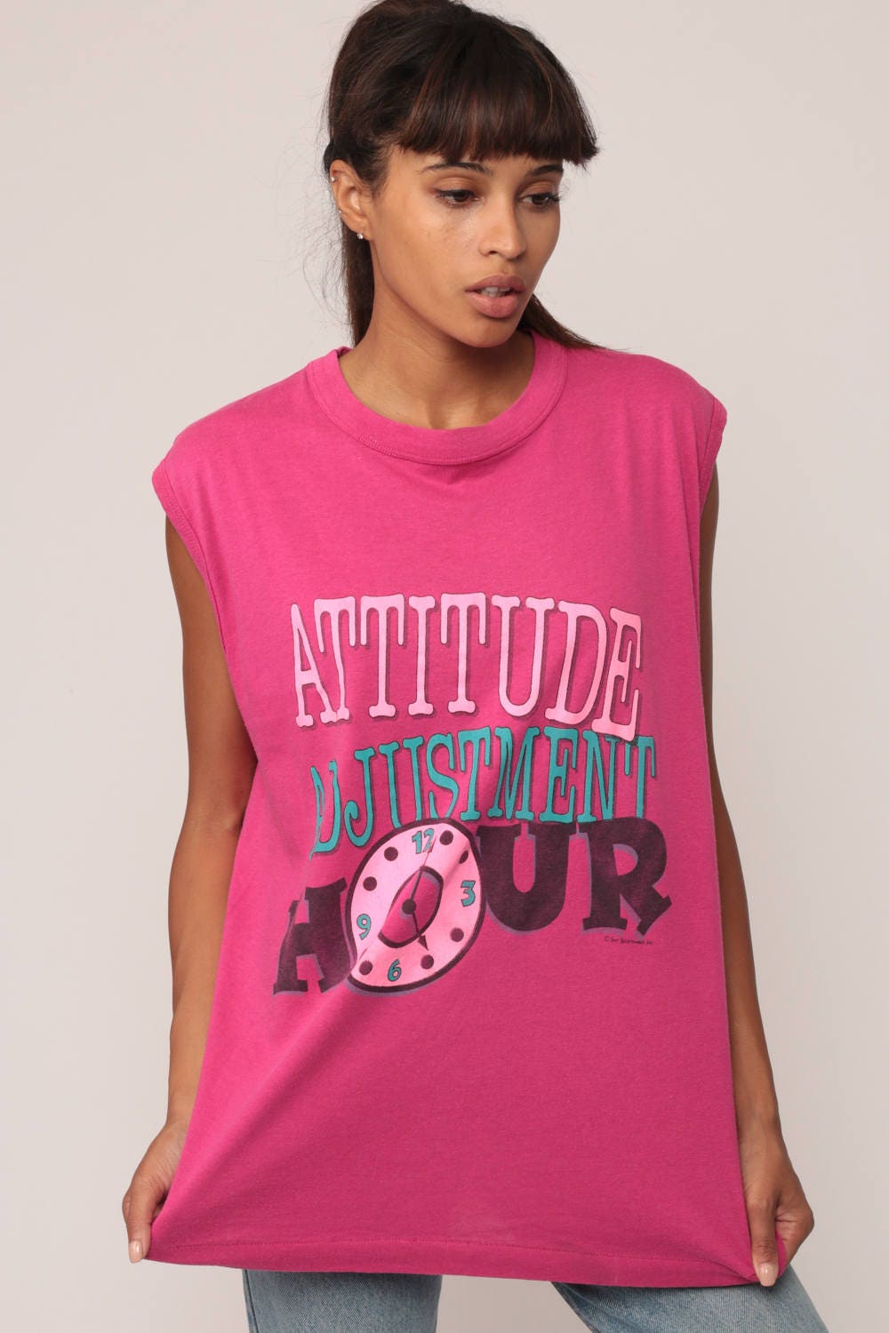 90s Attitude Adjustment Hour Graphic Tank Top Pink Large