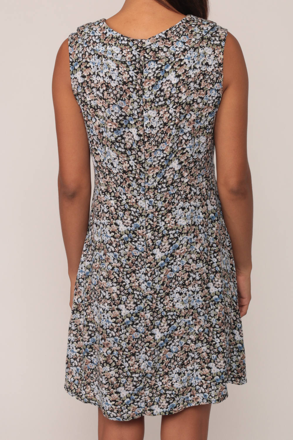 90s Floral Mini Shift Dress Sleeveless Collar Blue Medium Large