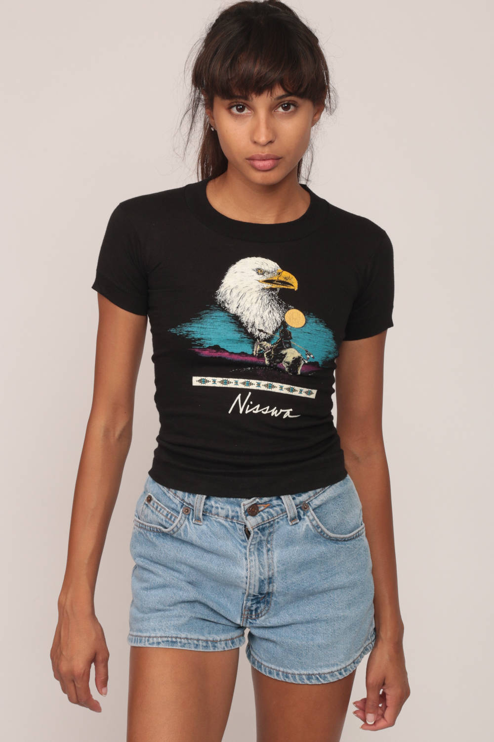 80s Nisswa Minnesota Eagle Native American Graphic T-Shirt Black Extra Small