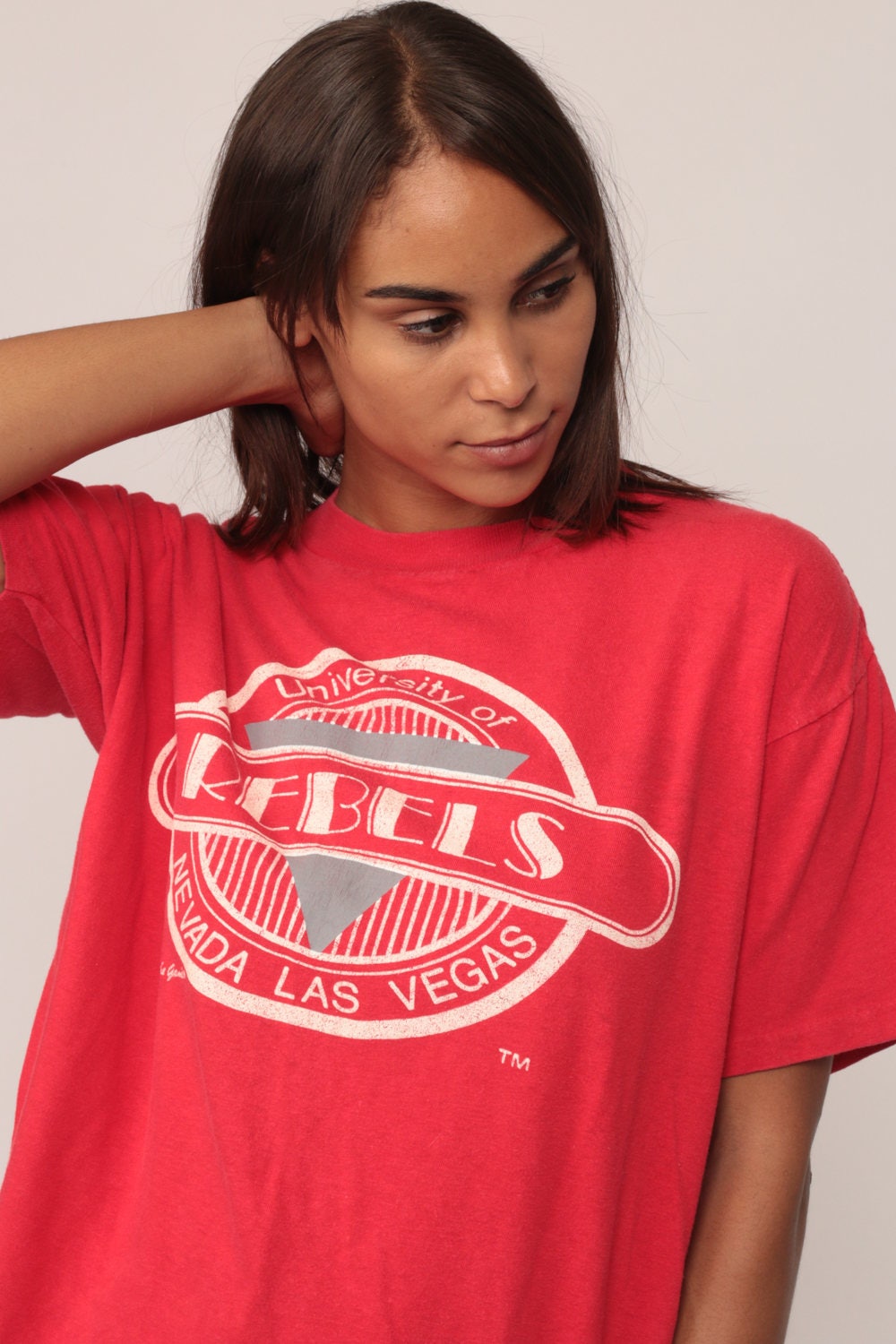 80s University of Nevada Las Vegas Rebels Graphic T-Shirt Red Large