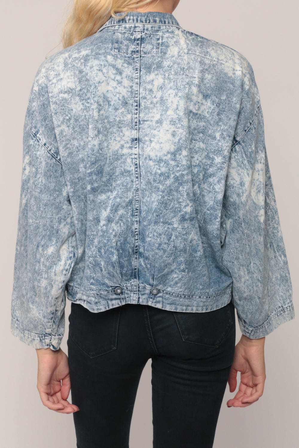 80s Acid Wash Denim Jacket Blue Jean Trucker Button Up Small