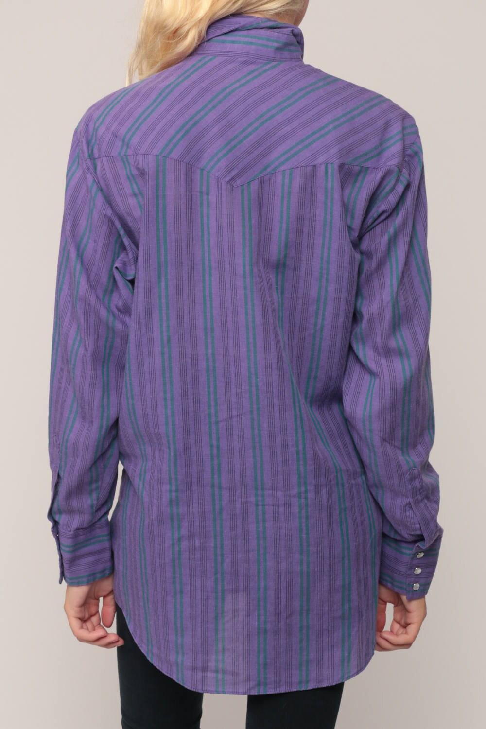 80s Western Pearl Snap Striped Purple Button-Up Shirt Medium