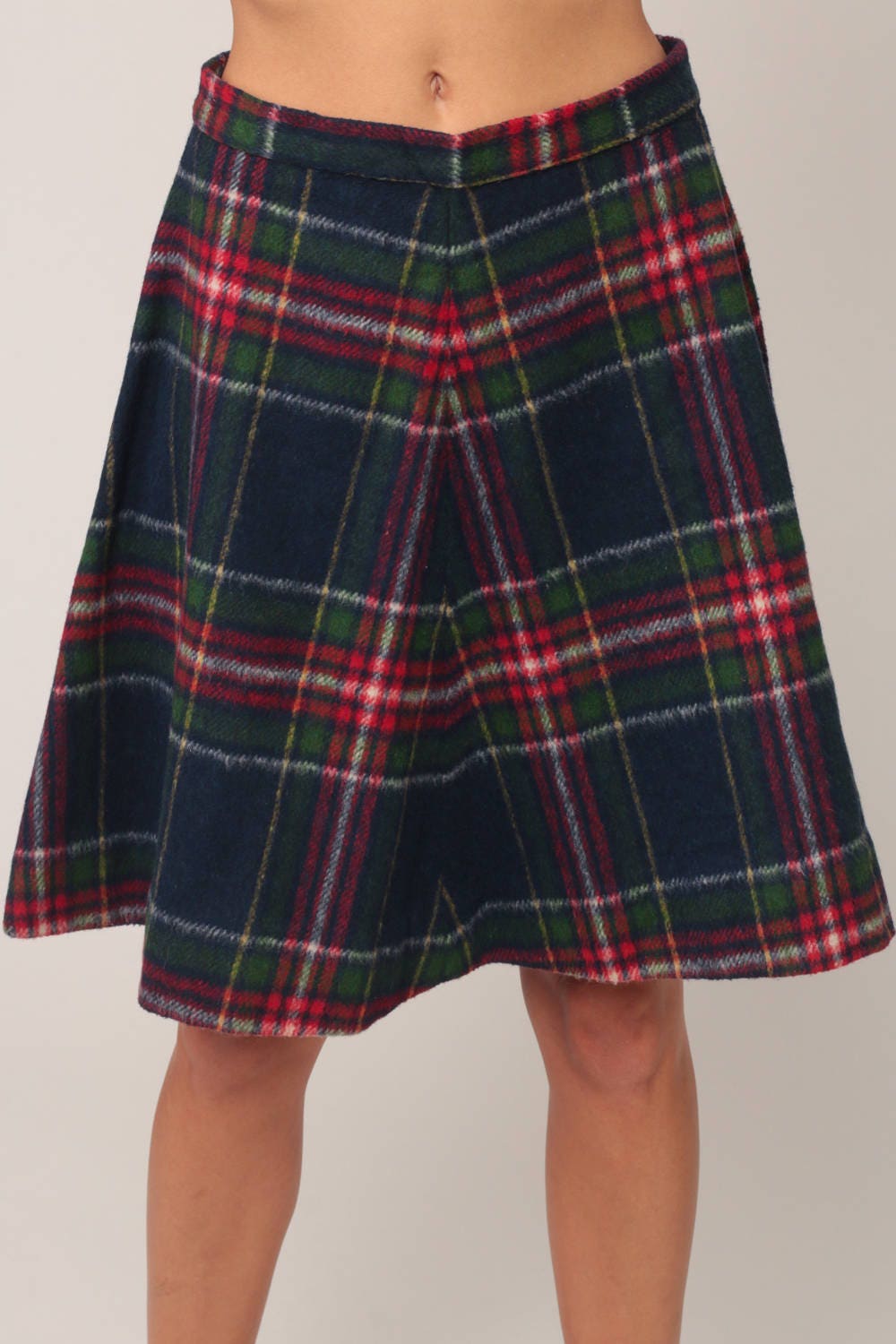 70s Plaid Mini Skirt High Waisted Knit Red Blue White Tartan Medium