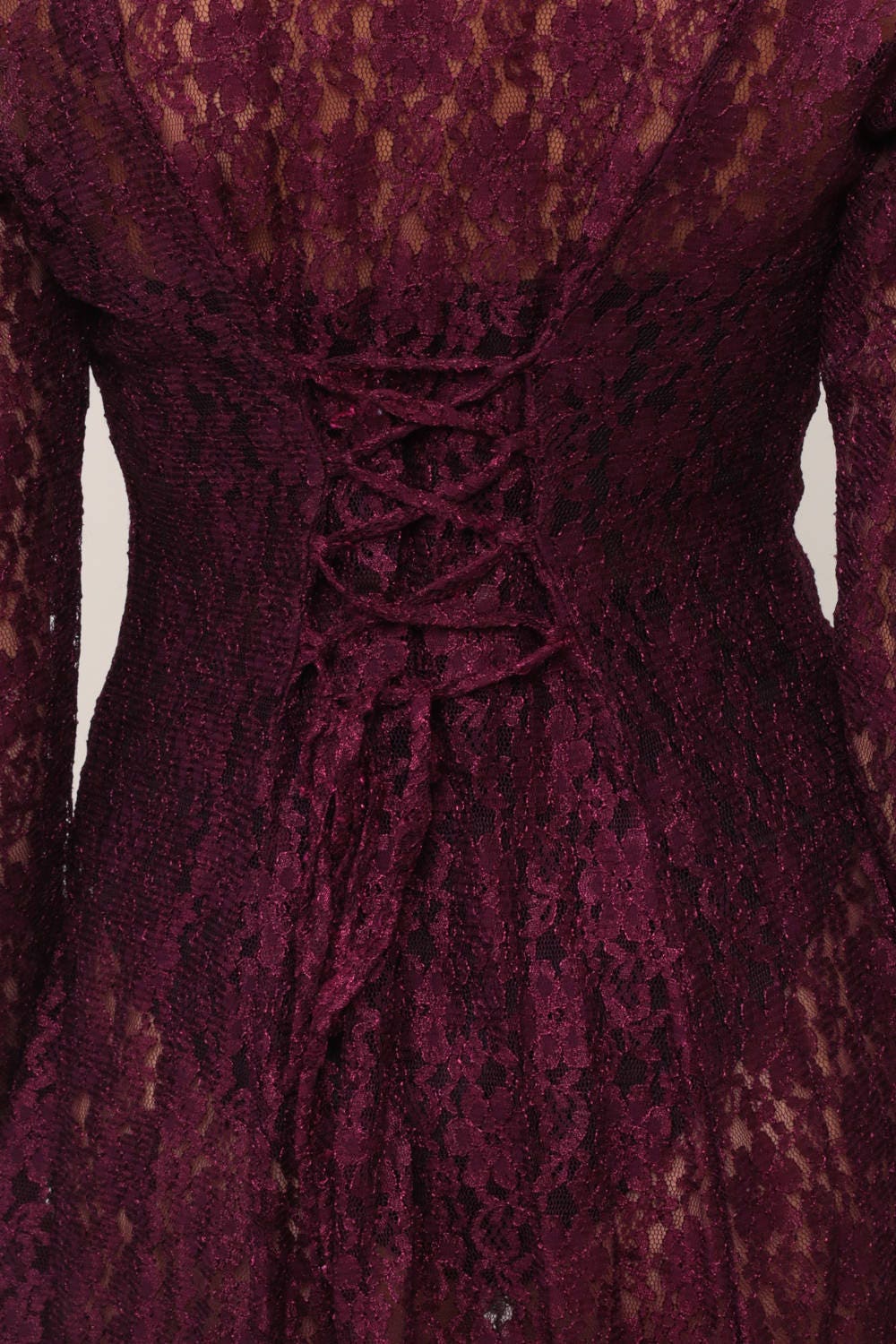 90s Purple Lace Mini Dress Button-Up Long Sleeve Sheer Fitted Small