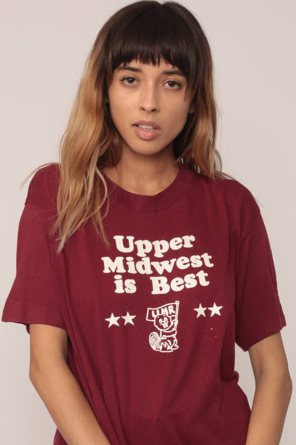 90s Upper Midwest Is Best Beaver Graphic T-Shirt Burgundy Large