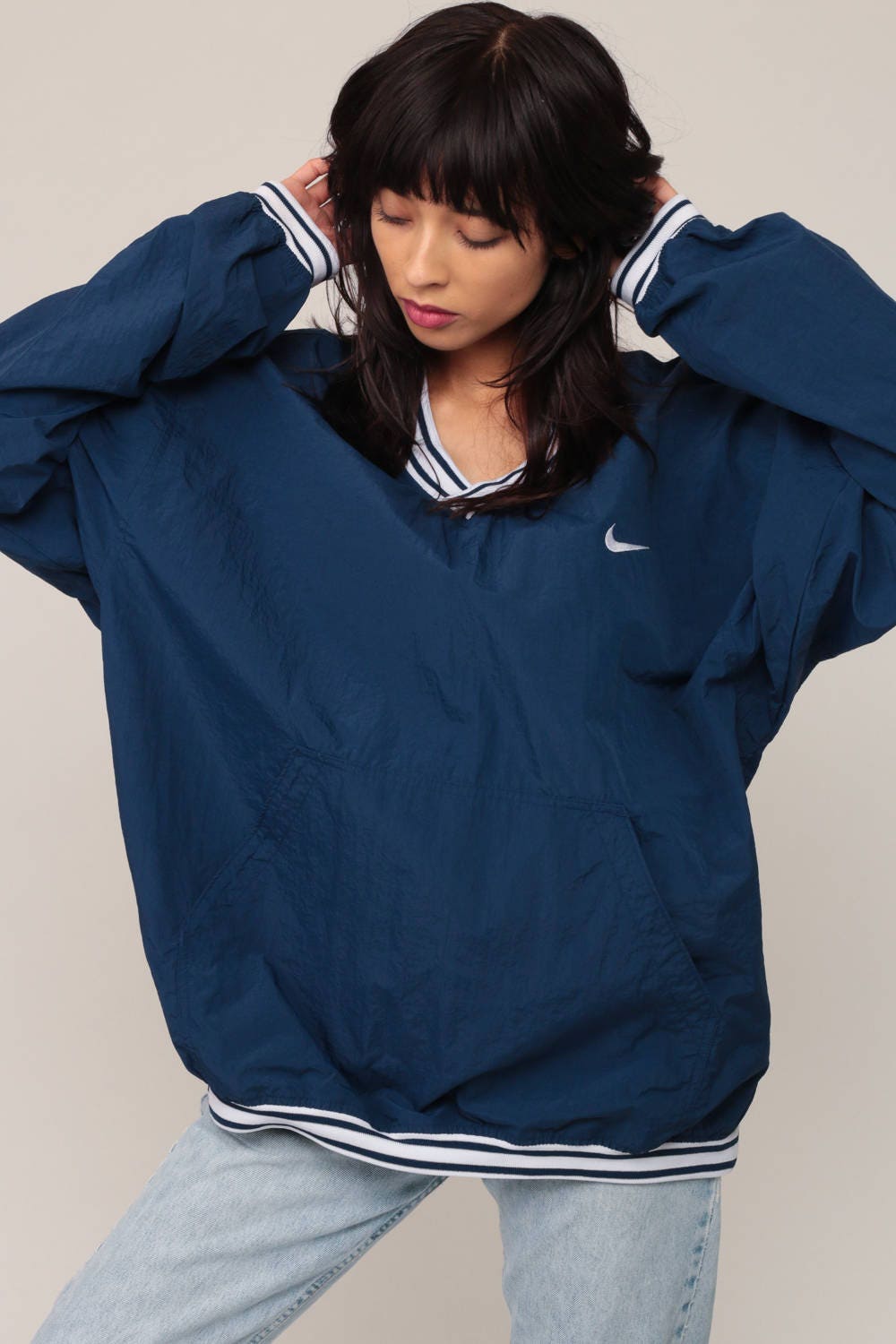 Nike 90s Windbreaker Pullover Jacket V Neck Blue Nylon Extra Large