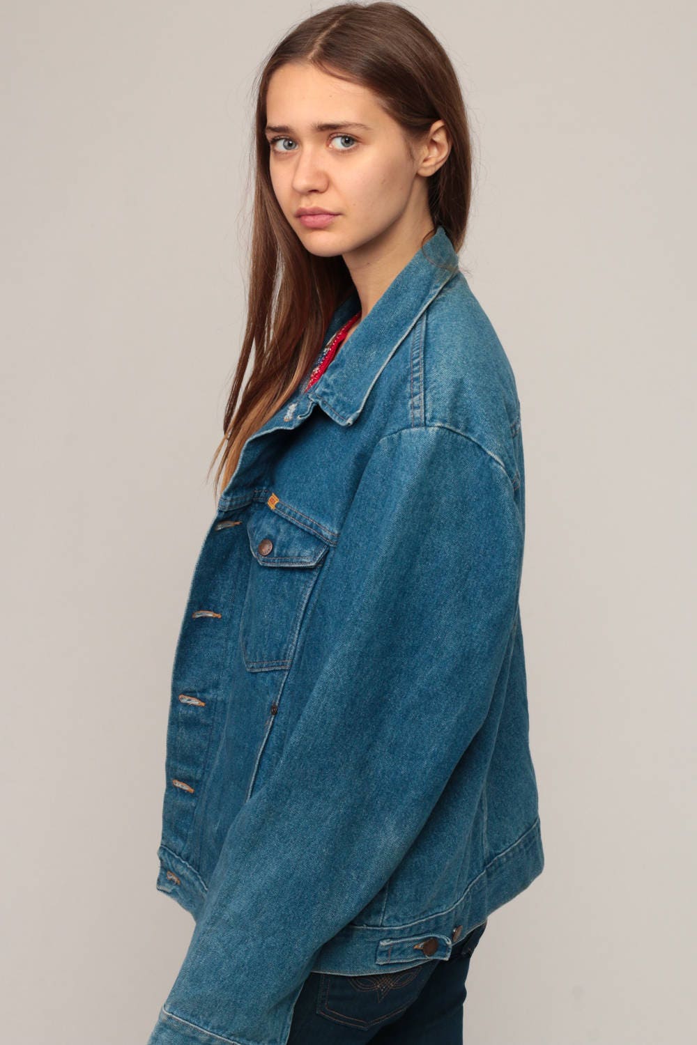 80s Rustler Blue Stone Wash Denim Jacket Trucker Extra Large XL