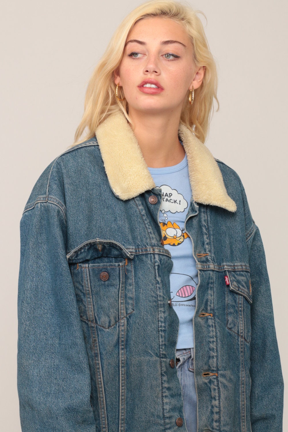 80s Levi's Denim Jacket Faux Shearling Lining Blue Extra Large XL