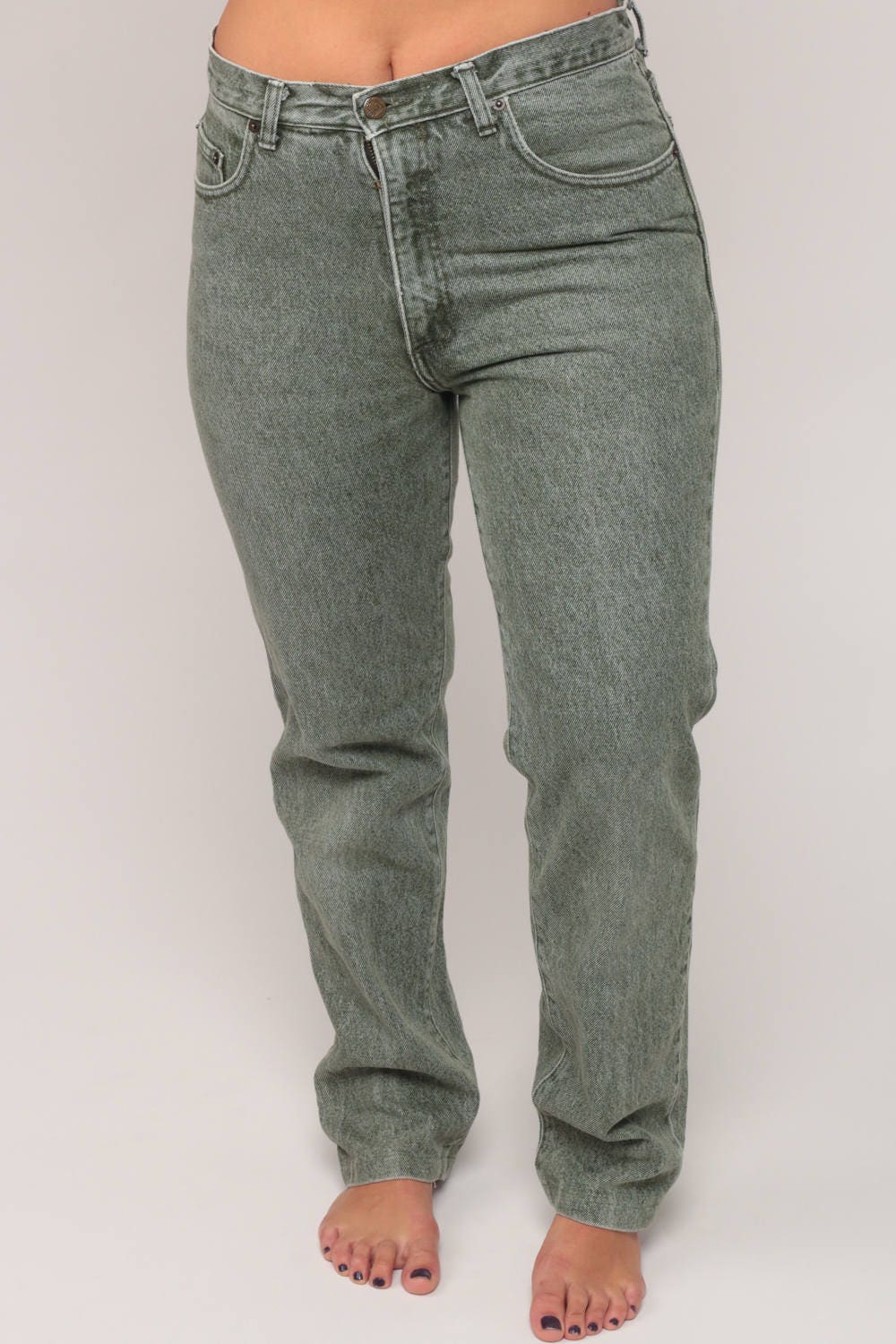 80s Guess High Waist Mom Jeans Stone Wash Green Denim Tapered Medium