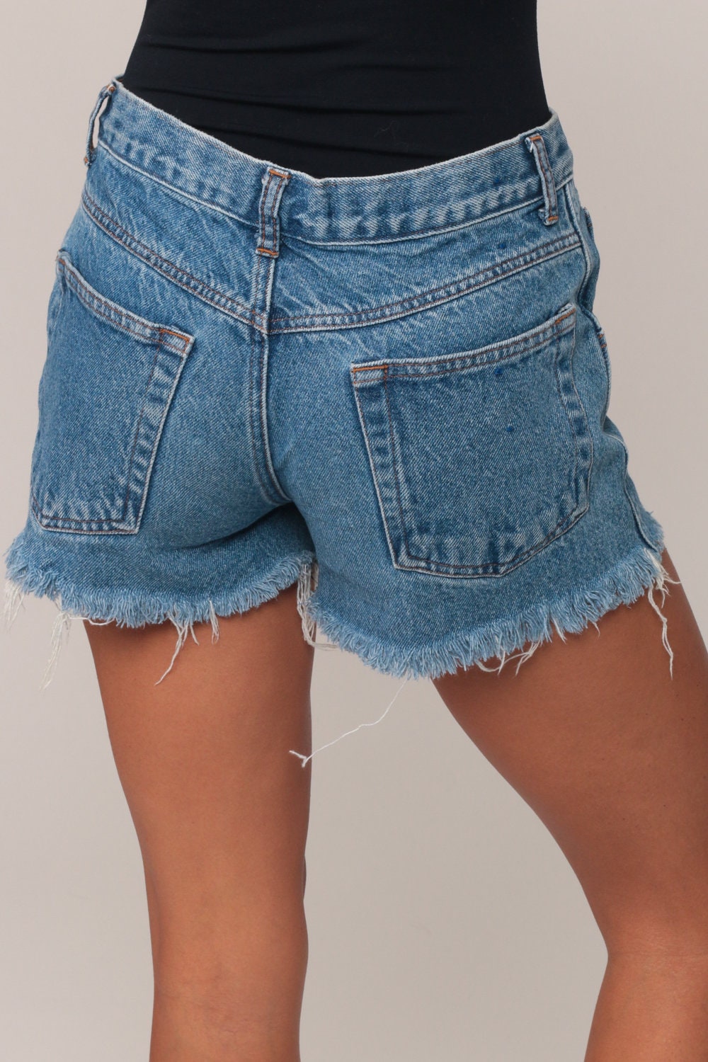 90s Legendary Gold Ripped Denim Cutoff Shorts High Waist Blue Medium