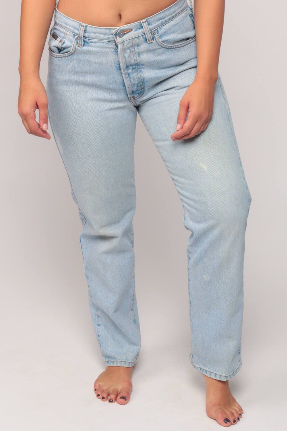Calvin Klein 90s High Waisted Mom Jeans Distressed Blue Denim Medium Large