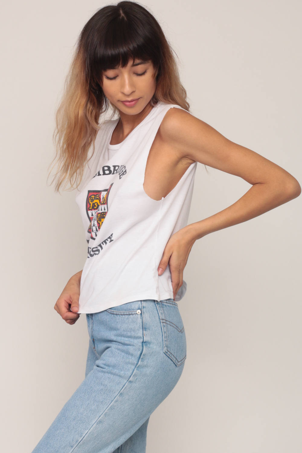80s Cambridge University Tank Top Graphic Cutoff Muscle Tee Small Medium