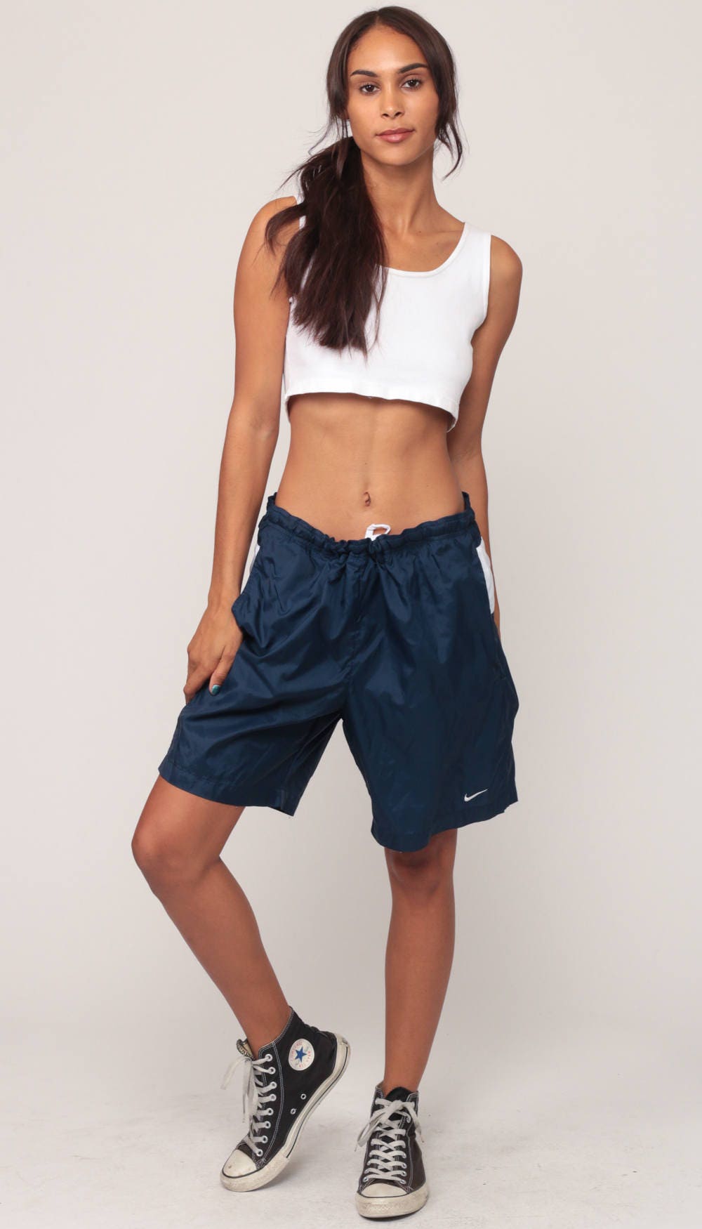 Nike 90s Basketball Shorts Navy Swoosh Spell Out Medium