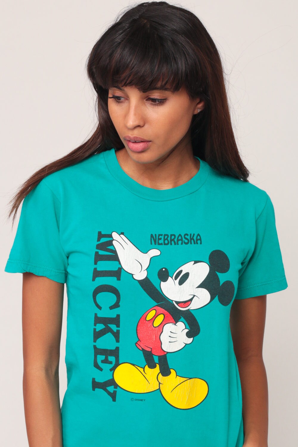 90s Mickey Mouse Walt Disney Nebraska Graphic T-Shirt Grey Cotton Extra Small