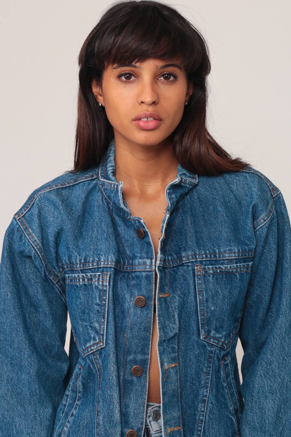 80s Blue Denim Trucker Jacket Stone Wash Jean Coat Small