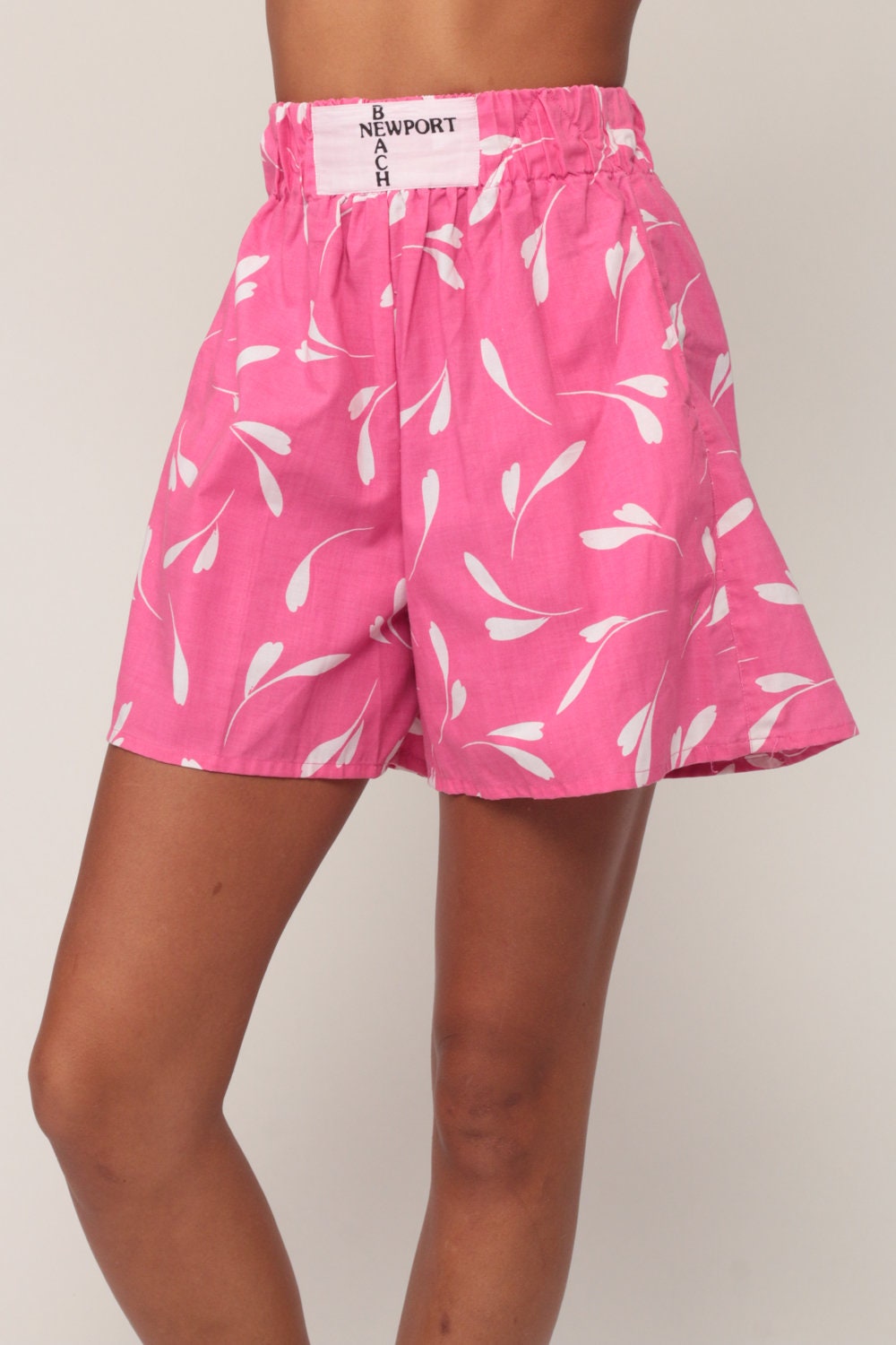 80s Floral Pink Shorts Newport Beach High Waist Wide Leg Cotton Extra Small