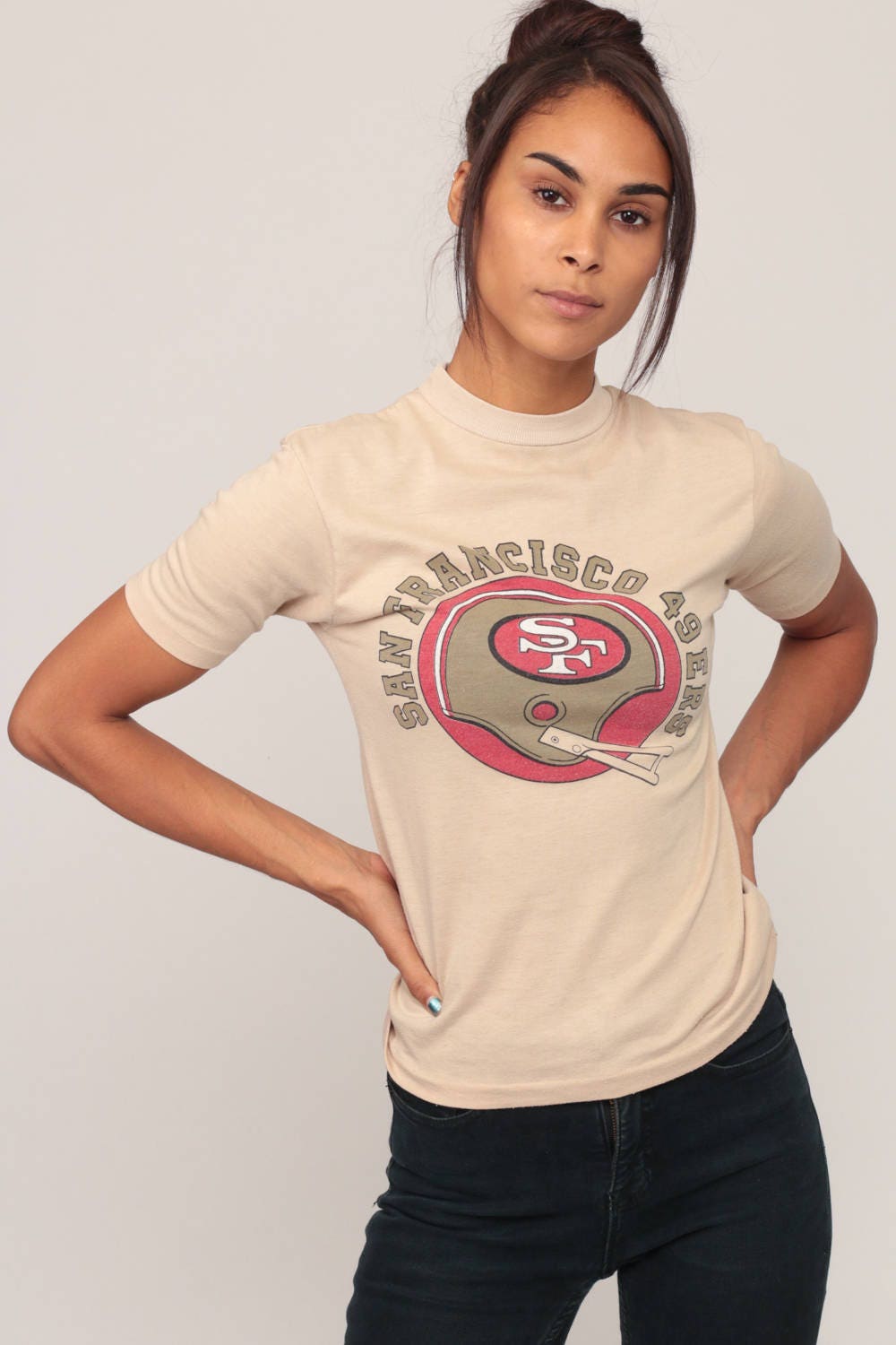 80s San Francisco 49ers Football Graphic T-Shirt Cotton Tee Extra Small