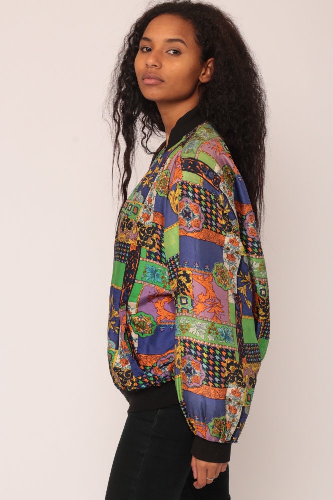 90s Silk Windbreaker Jacket Baroque Patchwork Extra Large XXL