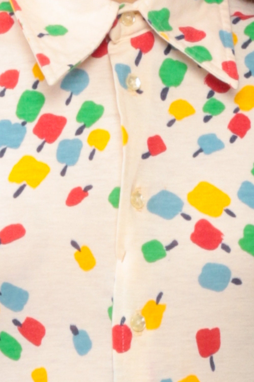 70s Givenchy Apple Print Blouse Cotton Button Up Long Sleeve Small