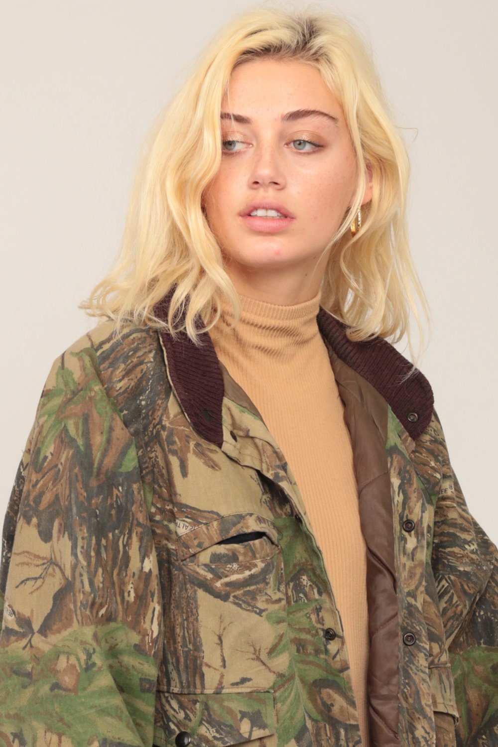 80s Camo Leaf Bomber Jacket Army Green Camouflage Coat Extra Large XL