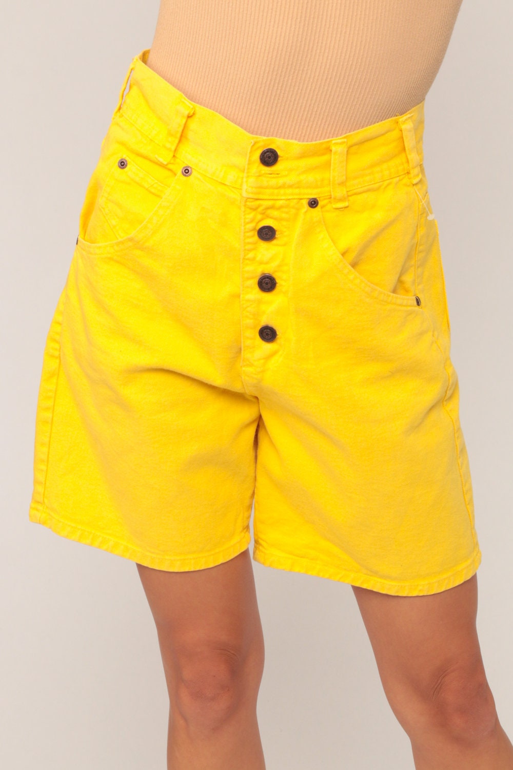 90s Yellow Denim Shorts High Waisted Button Fly Extra Small