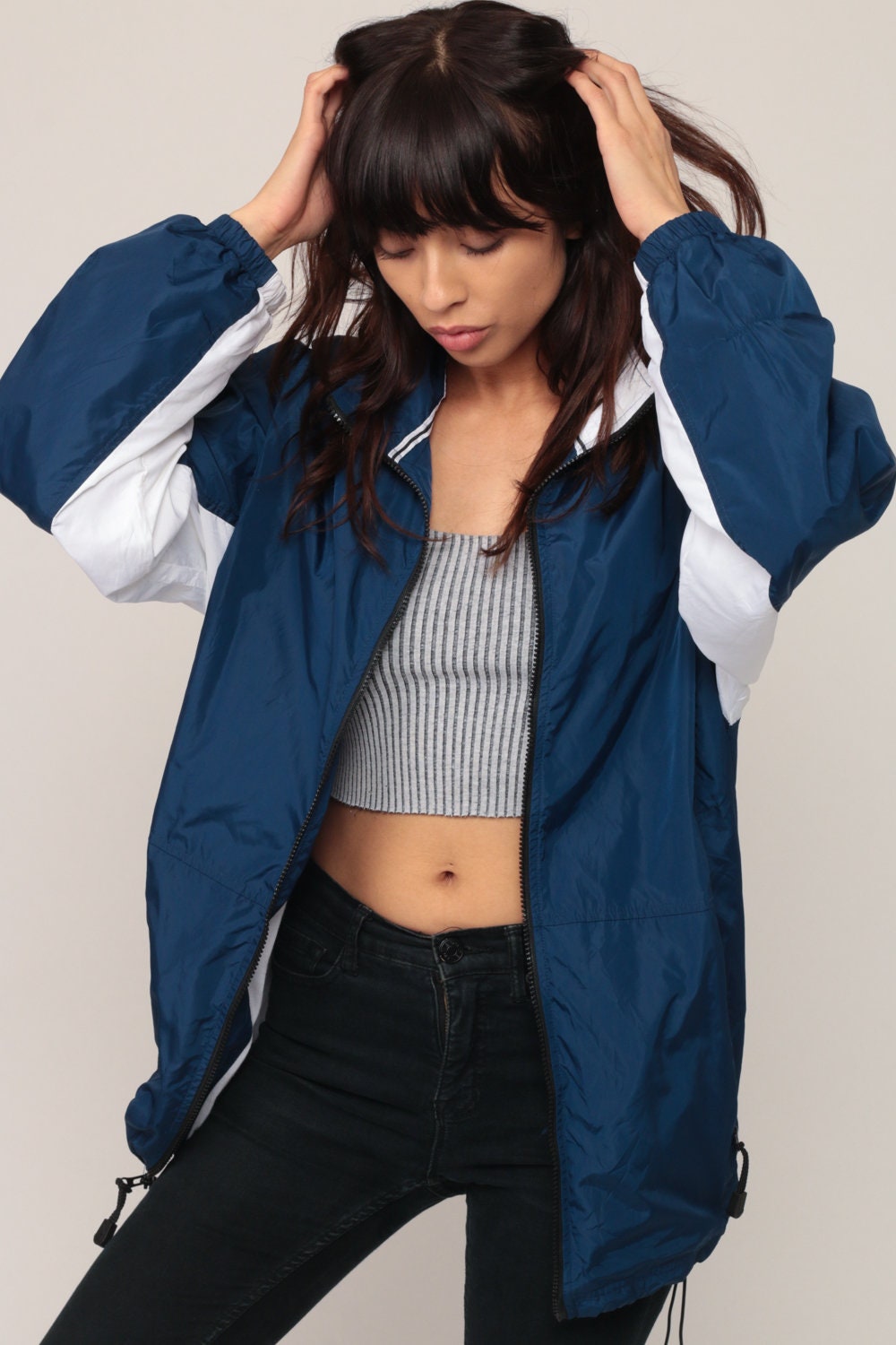 Nike Windbreaker Jacket Shell Zip Dark Blue Nylon Unisex Medium Large
