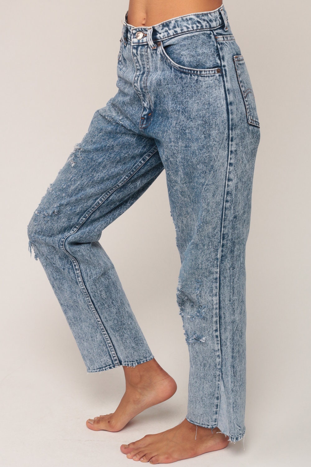 80s Levi's Acid Wash High-Waist Jeans Distressed Denim Small 6