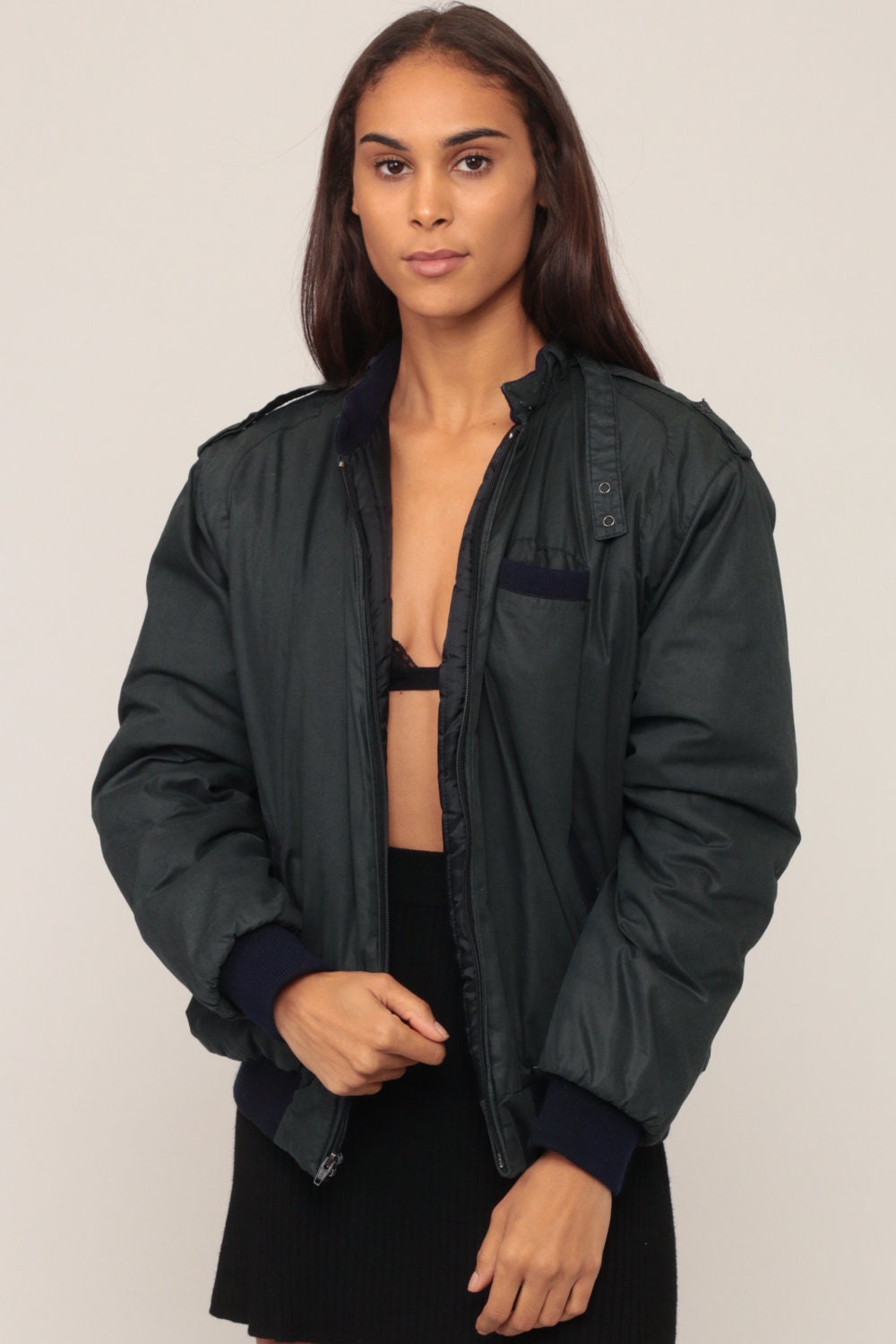 80s Cafe Racer Bomber Windbreaker Charcoal Jacket Unisex Medium