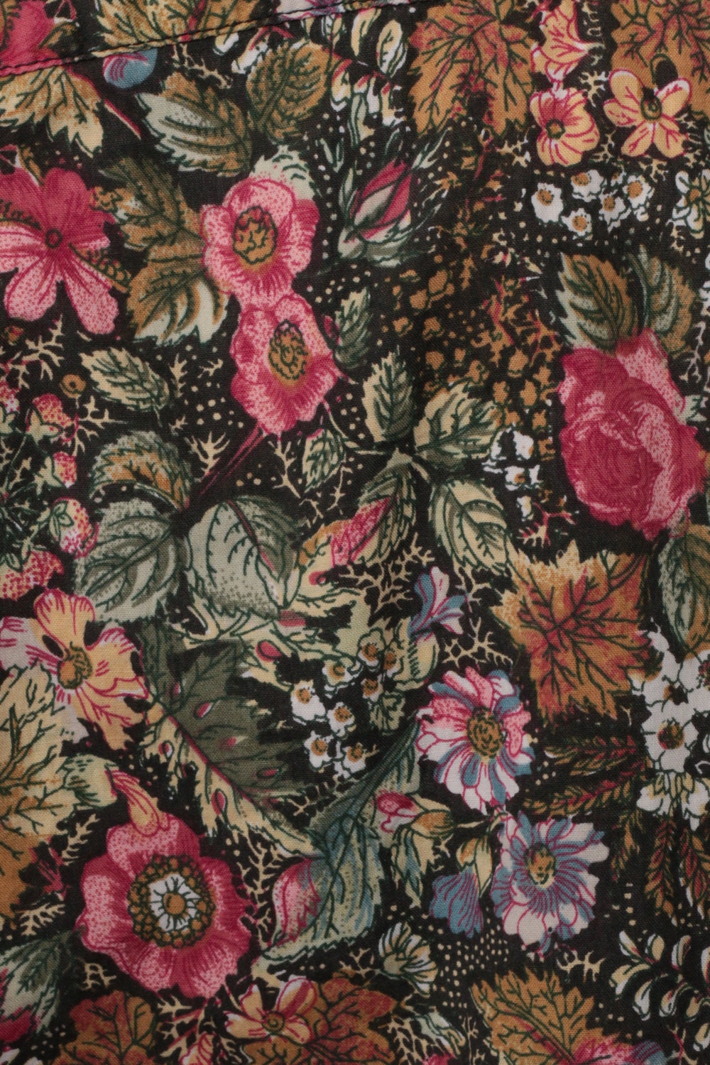 90s Floral Button-Up Crop Top Long Sleeve Blouse Black Pink Medium