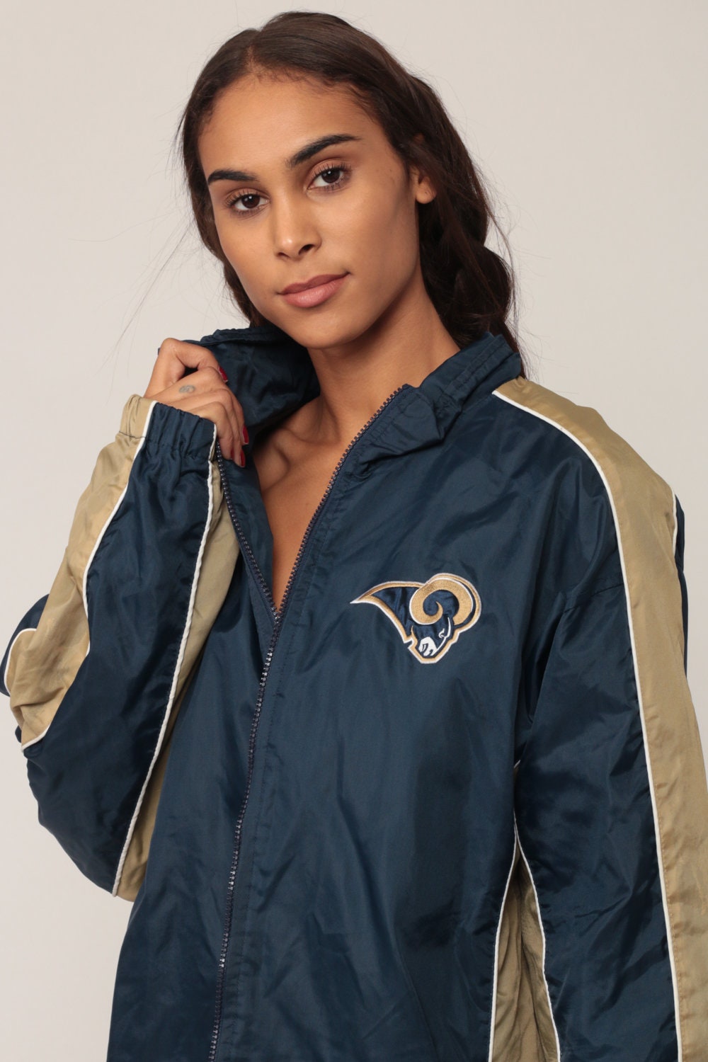 90s St Louis Rams NFL Hooded Jacket Nylon Unisex Extra Large