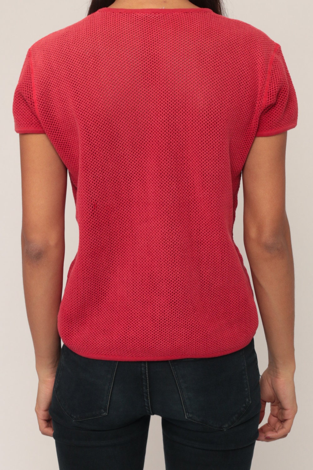 80s Red Mesh T-Shirt Sheer Short Sleeve Athletic Top Extra Large XL