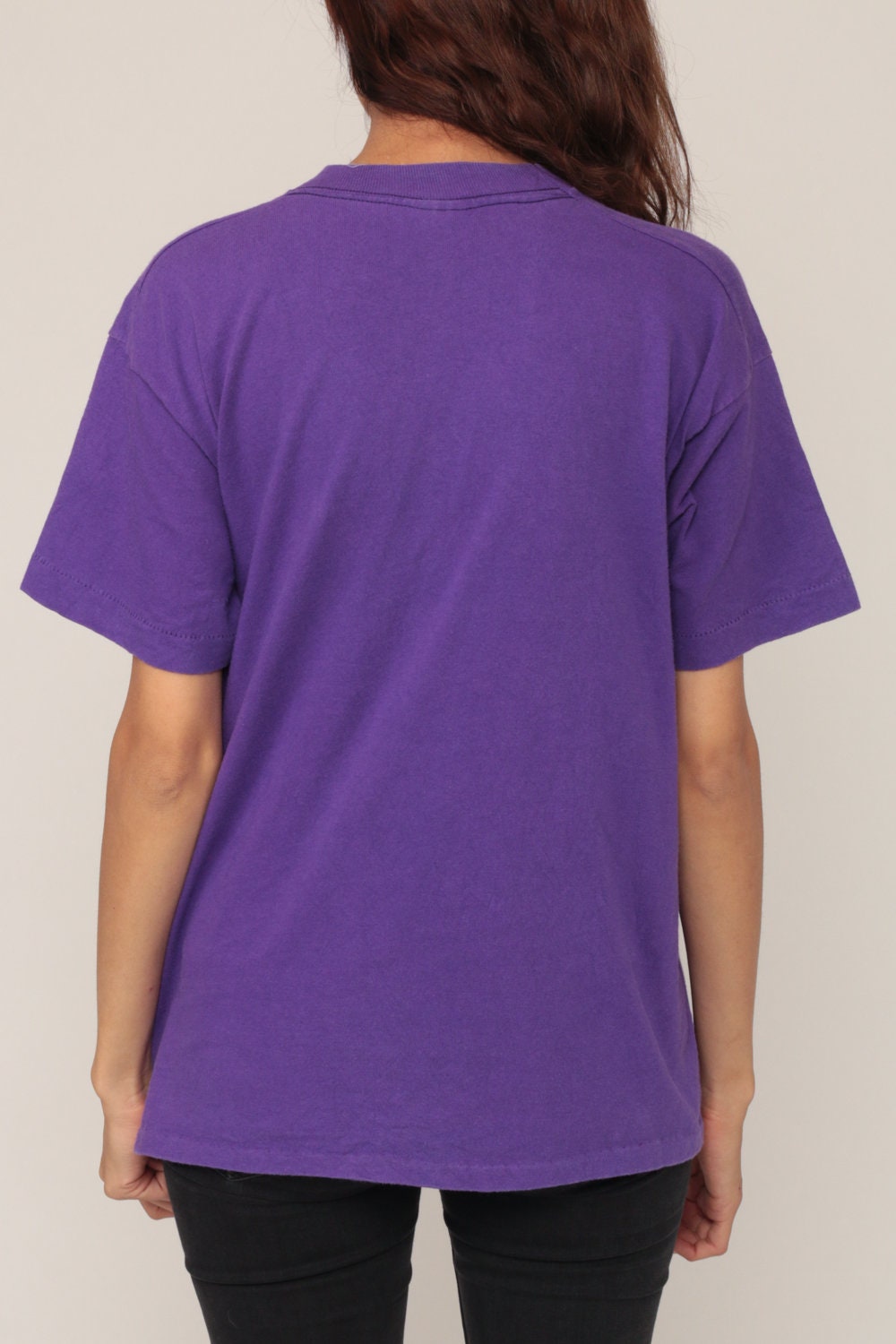 80s Purple Pocket T-Shirt Cotton Crewneck Tee Medium Large