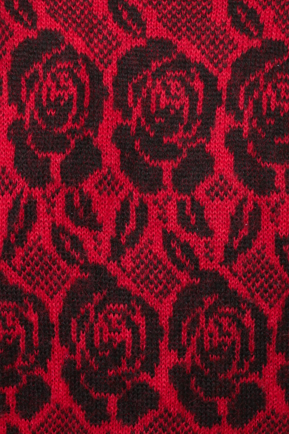 80s Wool Floral Sweater Red Black Rose Print Crewneck Medium