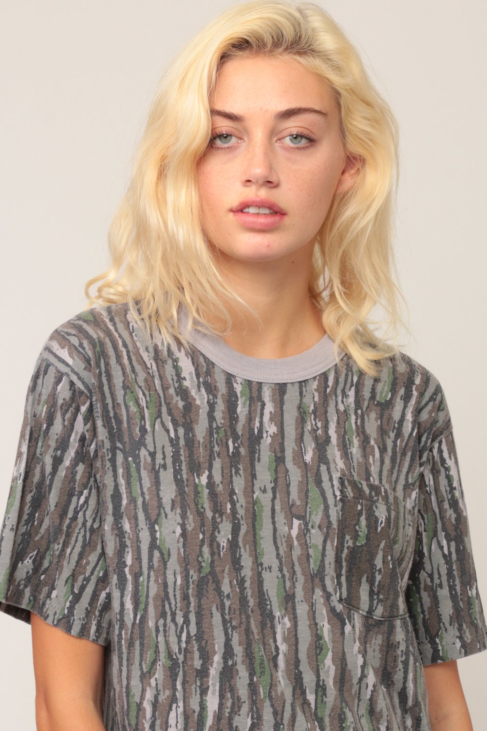 80s Camouflage T-Shirt Unisex Military Print Ringer Tee Large