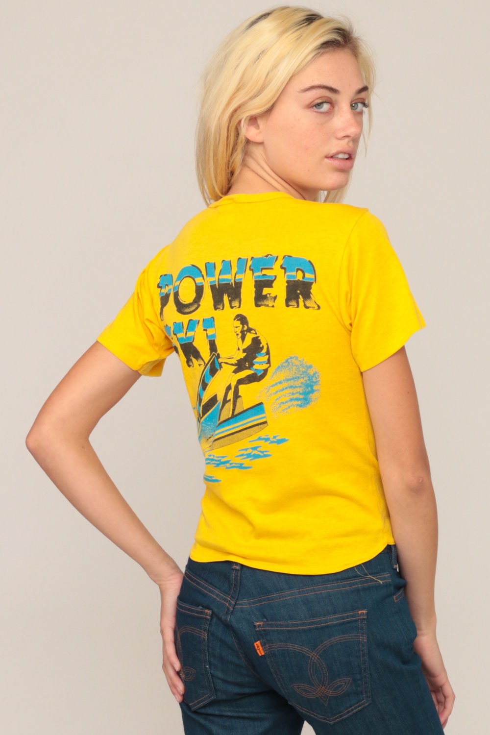 80s Power Ski Jet Ski Graphic T-Shirt Yellow Extra Small