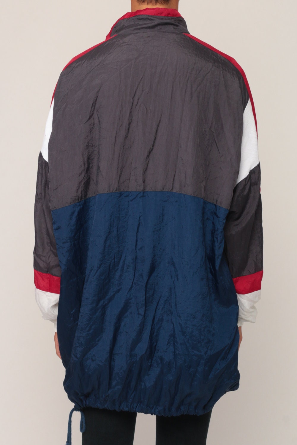 80s Windbreaker Jacket Half Zip Pullover Colour Block Striped Brown Blue Extra Large
