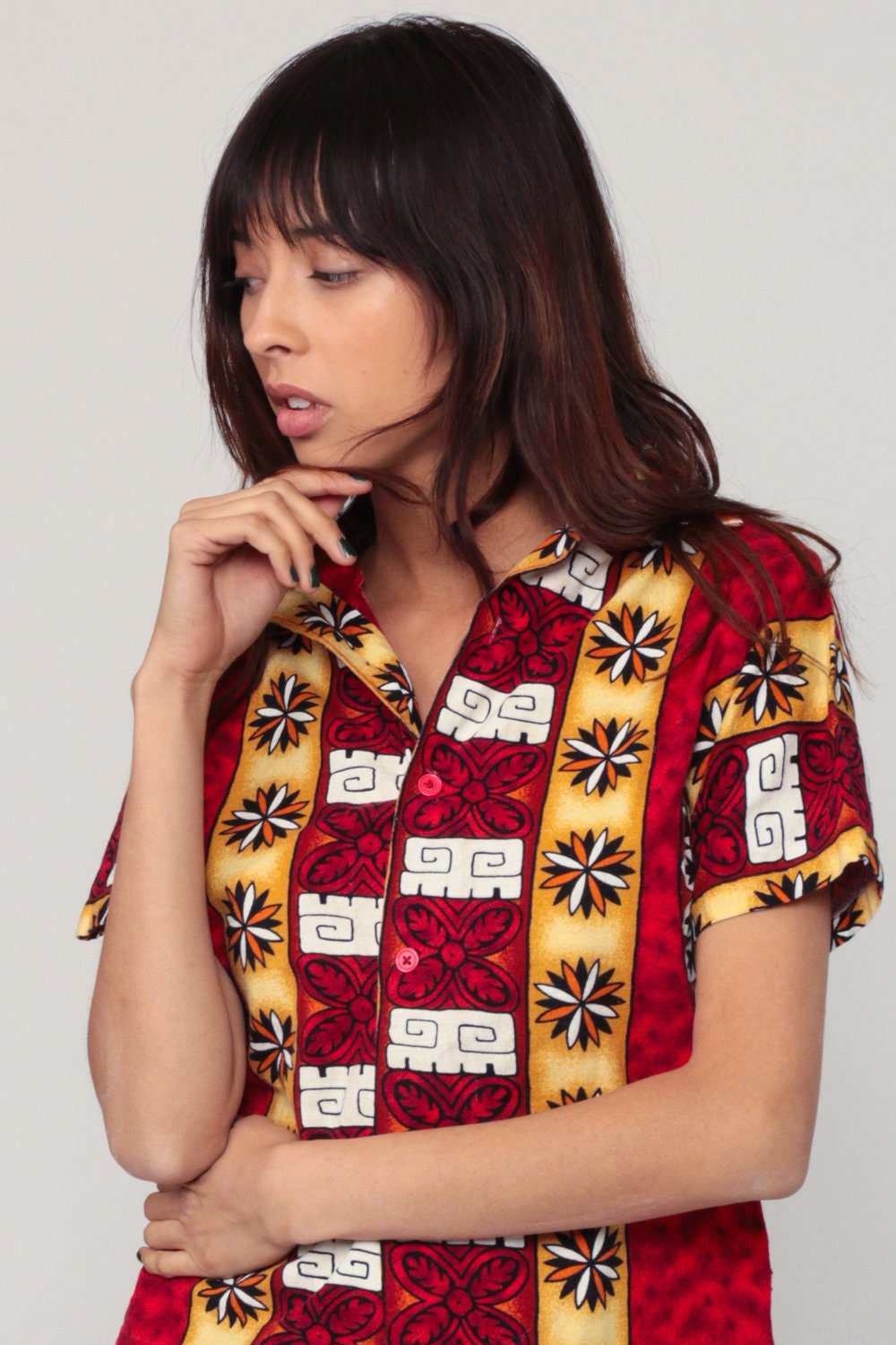 90s Hawaiian Turtle Shirt Red Button Up Tropical Small
