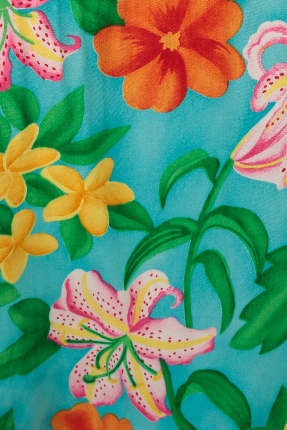 80s Hawaiian Floral Shirt Turquoise Button-Up Blouse Shoulder Pads Medium