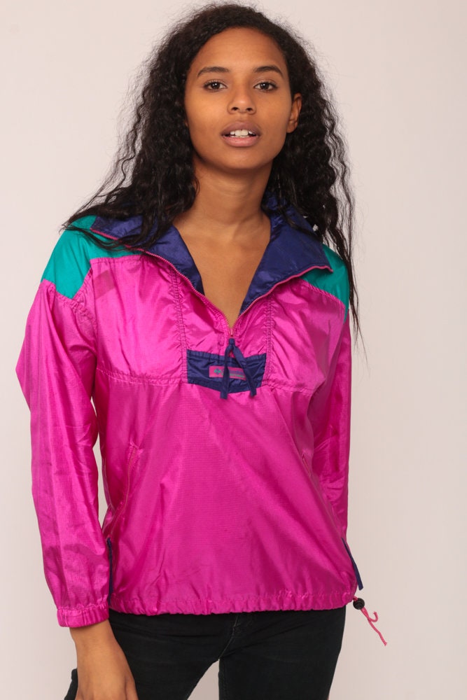 90s Columbia Windbreaker Jacket Half Zip Pullover Fuchsia Small