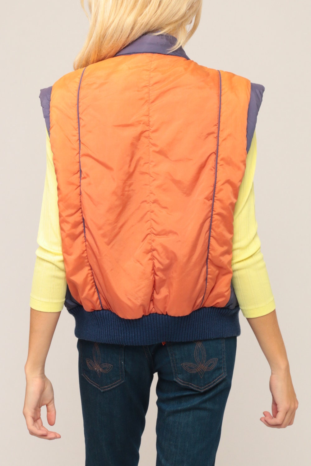 70s Orange Puffer Ski Vest Sleeveless Jacket Medium