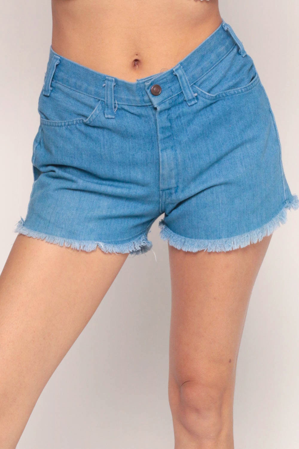 70s Blue Denim Cut-Off Shorts High Waisted Frayed Jean Shorts Small