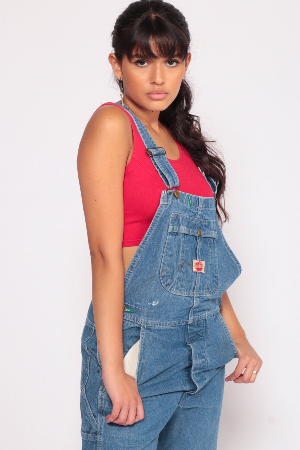 90s Blue Denim Overall Shorts Bib Suspender Shortalls Small