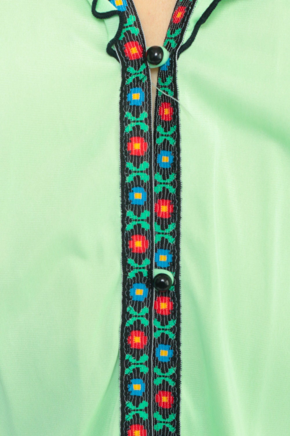 70s Neon Green Ruffle Tank Top Silky Nylon Lingerie Shirt Small