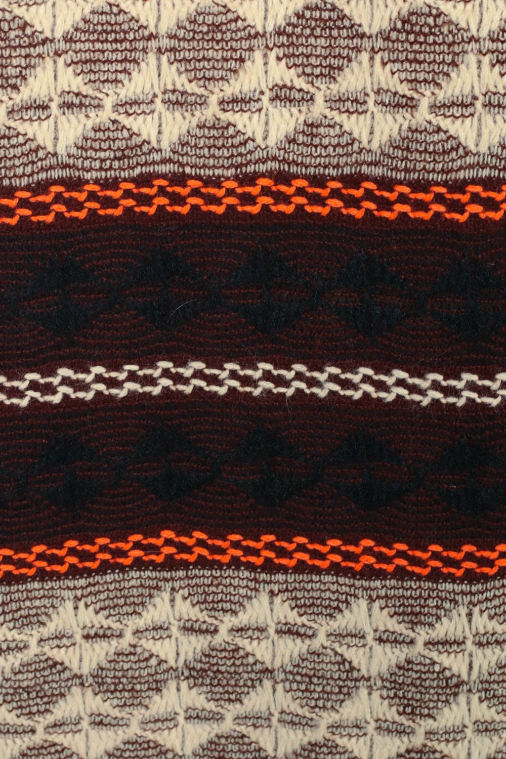 70s Tribal Print Fringe Knit Vest Brown Sleeveless Large