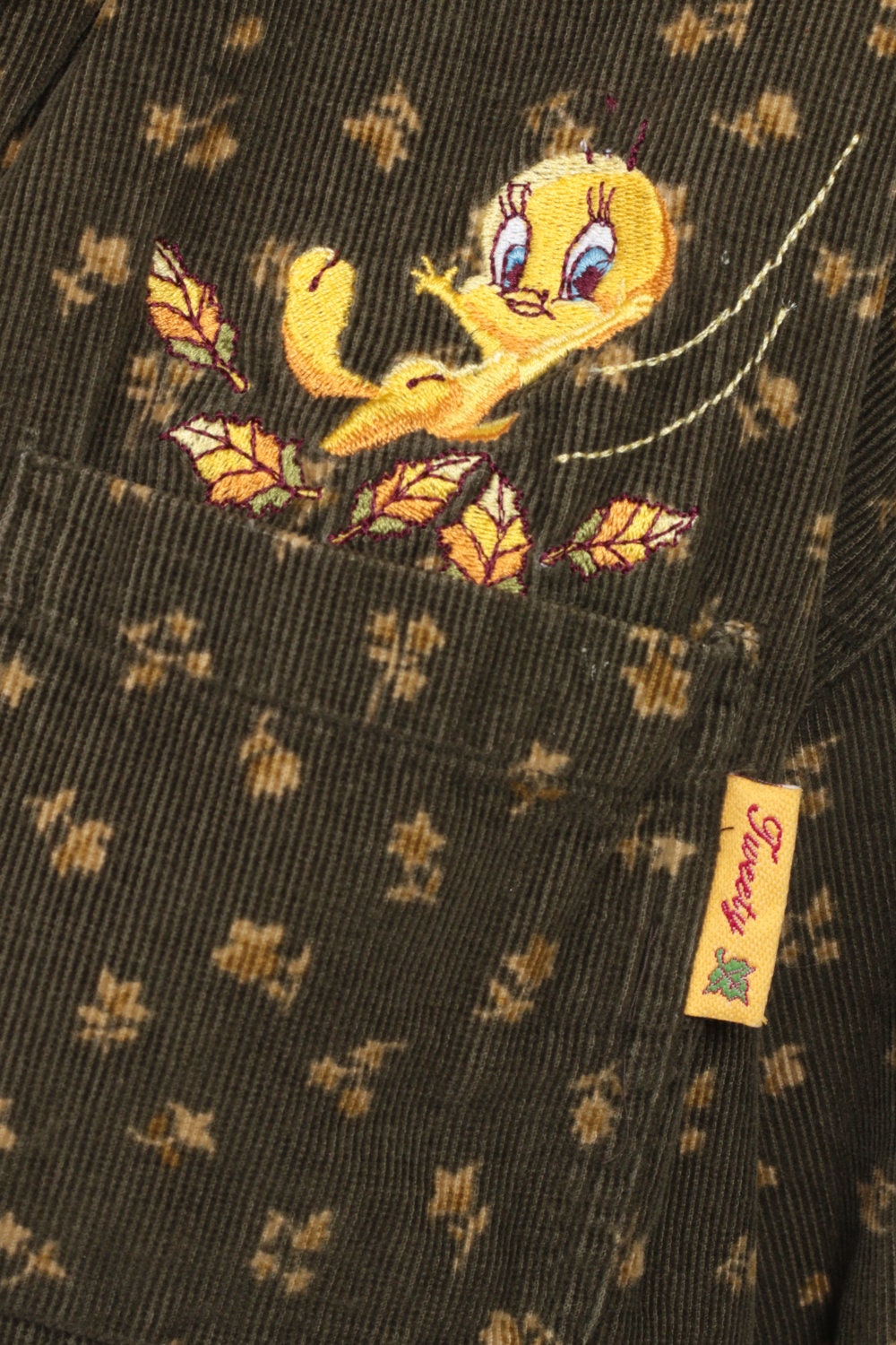 90s Looney Tunes Tweety Bird Floral Corduroy Button-Up Shirt Extra Large